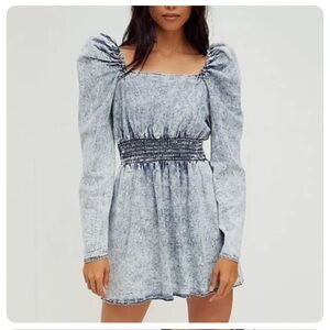 NWOT Free People Molly mini dress in distressed denim wash